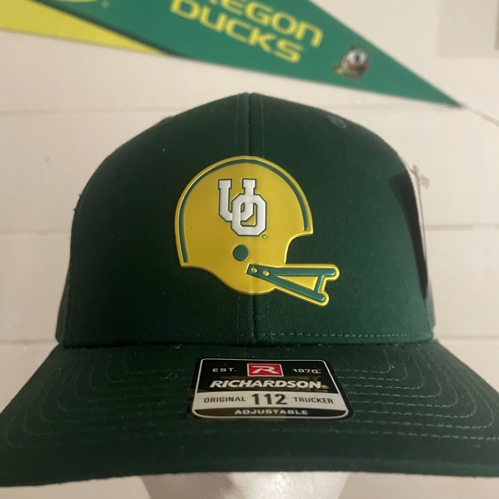 University of Oregon Football snap-back hat with 3D gold and green helmet emblem